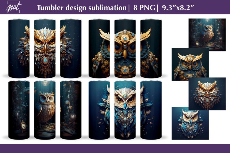 3D Owl tumbler wrap, seamless tumbler sublimation designs example image 1