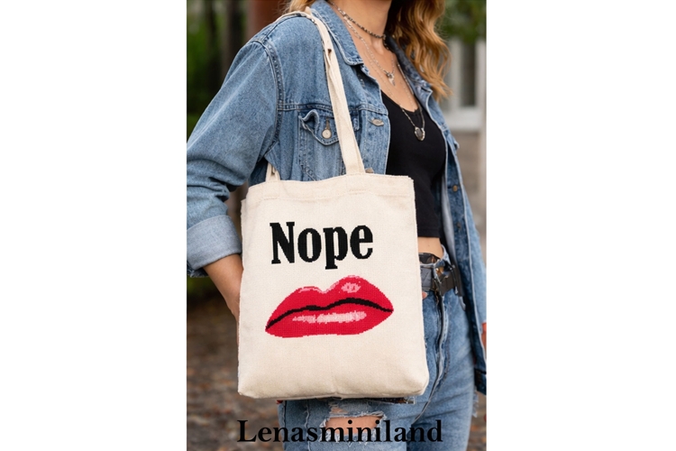Cross stitch nope lips pattern, disgusting modern emotional