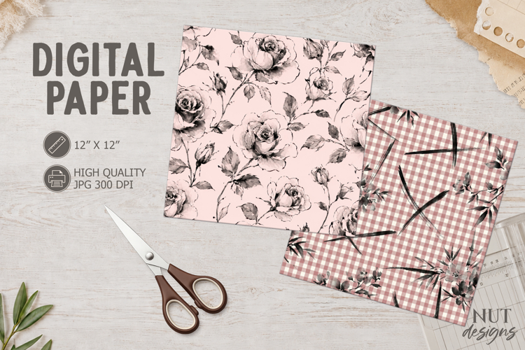Ink roses Pink Journal junk Vintage Floral Digital Paper