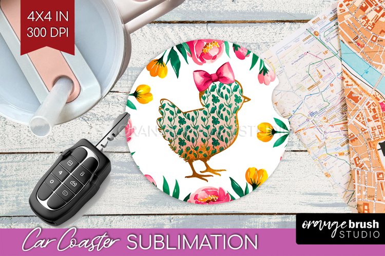Coquette Easter Car Coaster - Easter Coaster PNG Sublimation