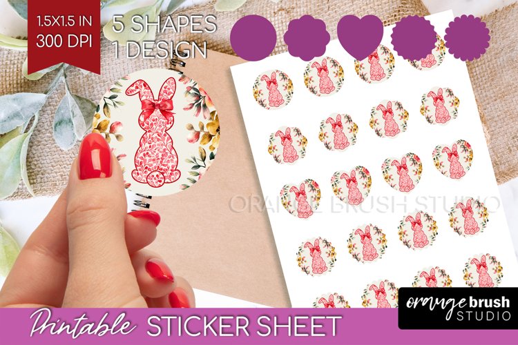 Coquette Easter Round Sticker - Easter Printable Sticker example image 1