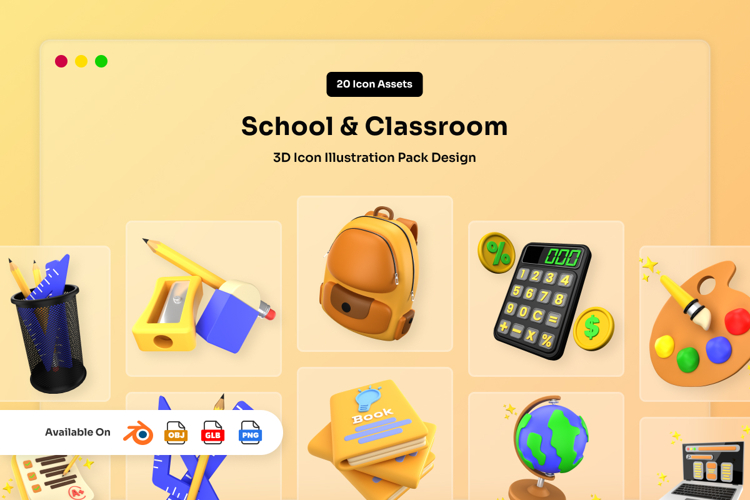 School & Classroom 3D Icon Pack