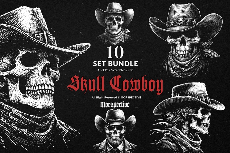 10 Bundle Dark Art Skull Cowboy Western Outlaw Gunslinger