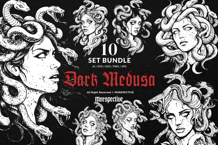 10 Bundle Dark Art Medusa Women Snake Head Mythology God