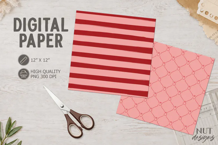 Pink Red Bow & Stripe Digital Paper Christmas Digital paper
