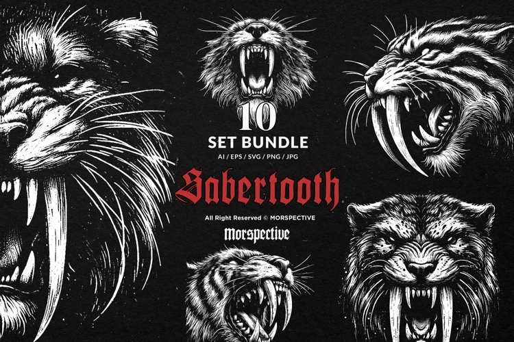 10 Bundle Dark Art Sabertooth Ancient Tiger Lion Cat Animal