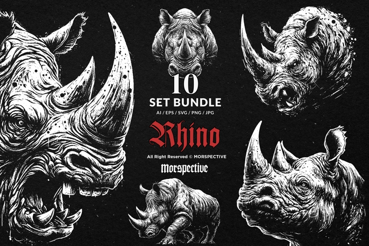 10 Bundle Dark Art Rhino Animal Beast Horn Predator Wildlife