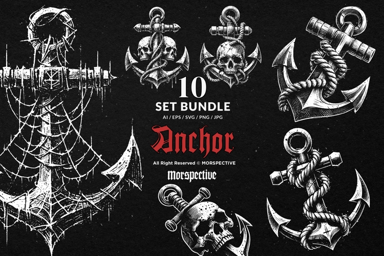 10 Bundle Dark Art Anchor Sea Sail Vintage Maritime Boat
