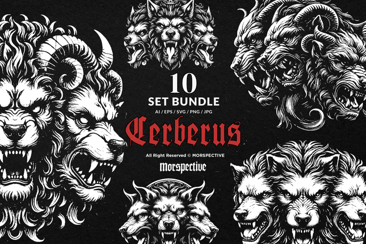 10 Bundle Dark Art Cerberus Mythical Creature Tattoo Clipart
