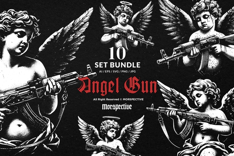 10 Bundle Dark Art Kids Angel Cupid with Gun Wings Saint