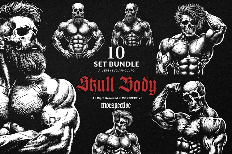 10 Bundle Dark Art Skull Bodybuilder Gym Muscle Workout