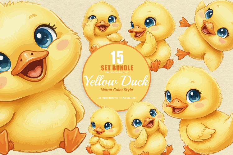 15 Bundle Watercolor Cute Yellow Duck Cute Animal Farm