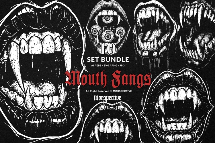 10 Bundle Dark Art Mouth Fangs Vampire Teeth Tongue Lips
