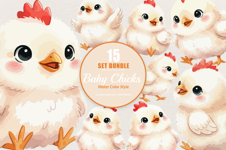 15 Bundle Watercolor Baby Chicks Chicken Kids Sticker