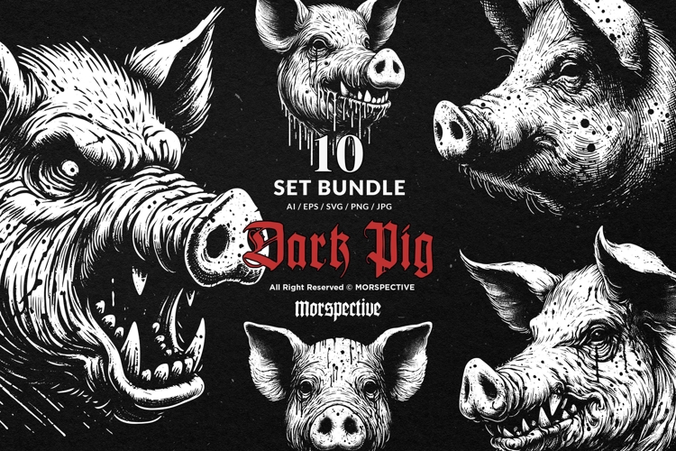 10 Bundle Dark Art Pig Beast Scary Horror Boar Tattoo