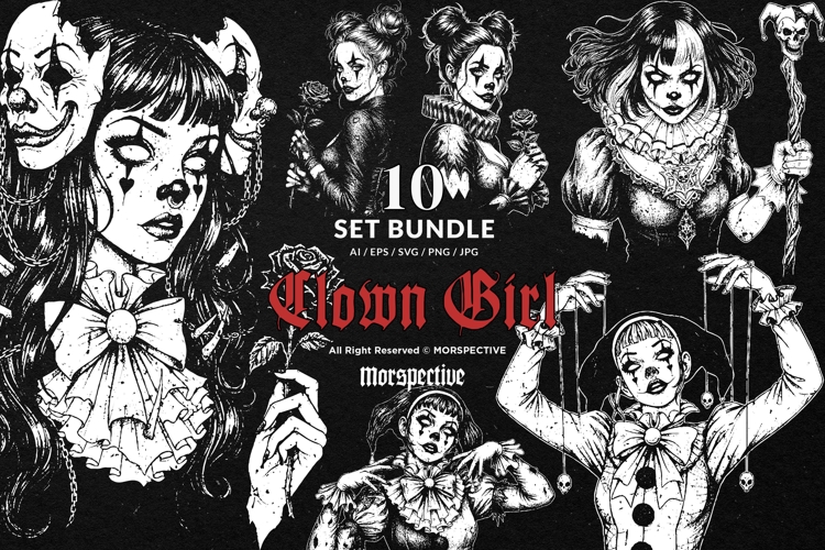 10 Bundle Dark Art Clown Girl Joker Horror Women Circus