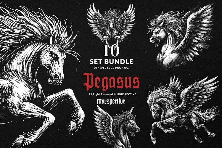 10 Bundle Dark Art Pegasus Creature Horse Wings Legendary
