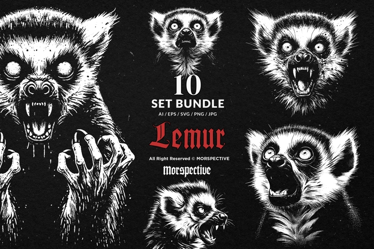 10 Bundle Dark Art Lemur Animal Primate Madagascar Monkey