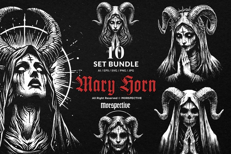 10 Bundle Dark Art Mother Marry Skull Horror Horn Girl Woman