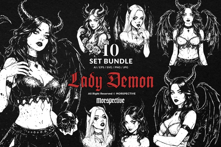 10 Bundle Dark Art Lady Demon Women Devil Horn Satanic Wing