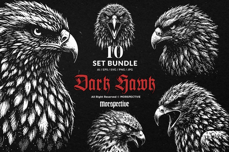 10 Bundle Dark Art Hawk Head Bird Eagle Wings Hunter Skull