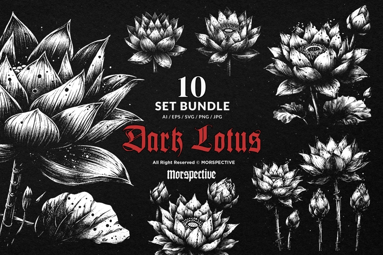 10 Bundle Dark Art Lotus Flower Meditation Relax Magical