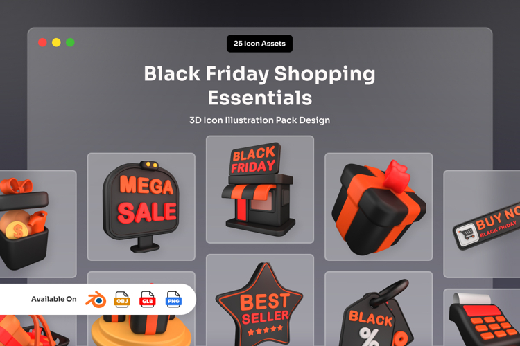 Black Friday Shopping Essentials 3D Icon Pack