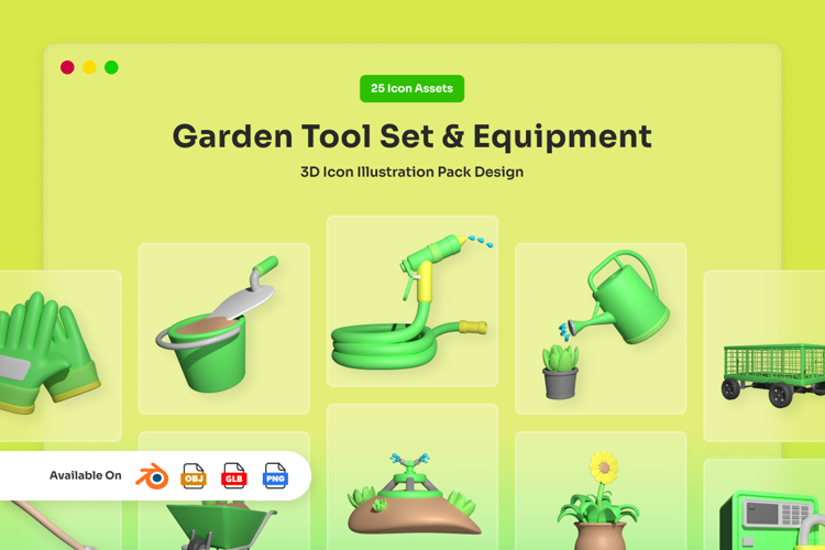 Garden Tool Set & Equipment 3D Icon Pack