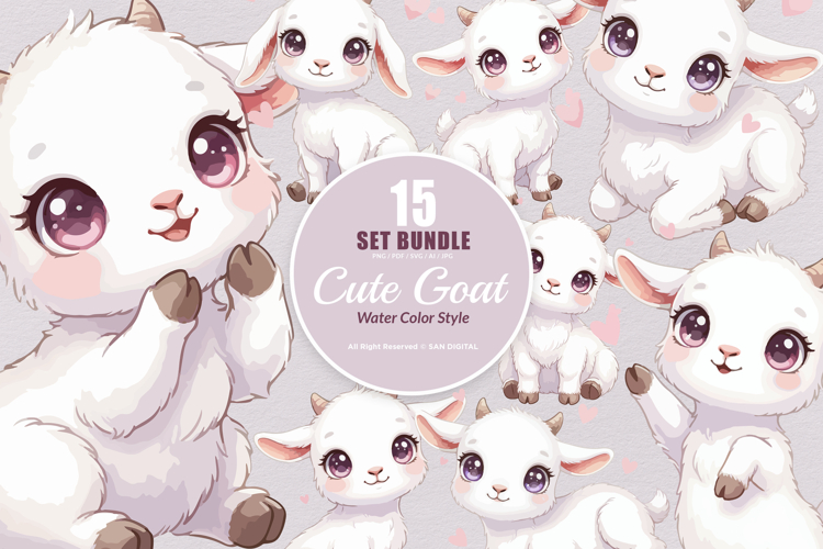 15 Bundle Watercolor Cute Goat Girl Charming Farm Sticker