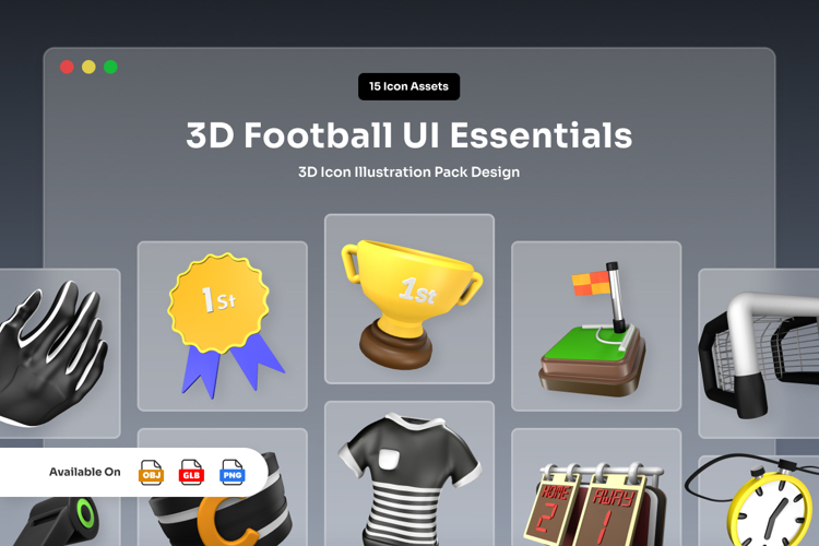 Clean 3D Soccer Icon Pack for UI/UX
