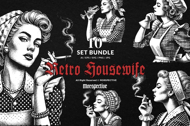 10 Bundle Dark Art Retro Housewife Vintage Women Sassy Mom