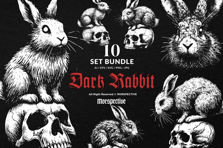 10 Bundle Dark Art Rabbit Skull Bunny Horror Gothic Tattoo