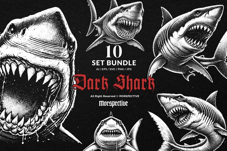 10 Bundle Dark Art Shark Fish Beast Ocean Sea Bite Creature