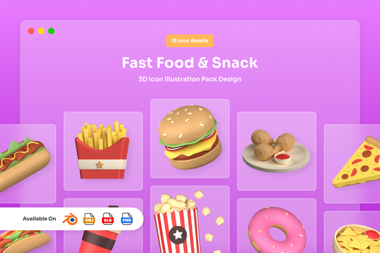 Clay-Style 3D Food Icons for UI & Branding