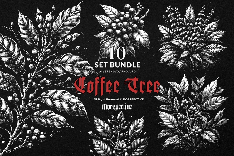 10 Bundle Dark Art Coffee Tree Twig Coffee Bean Plant Tattoo