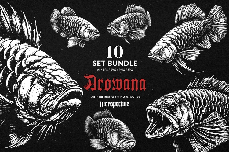 10 Bundle Dark Art Arowana Fish Dragon Fish Predator Aquatic