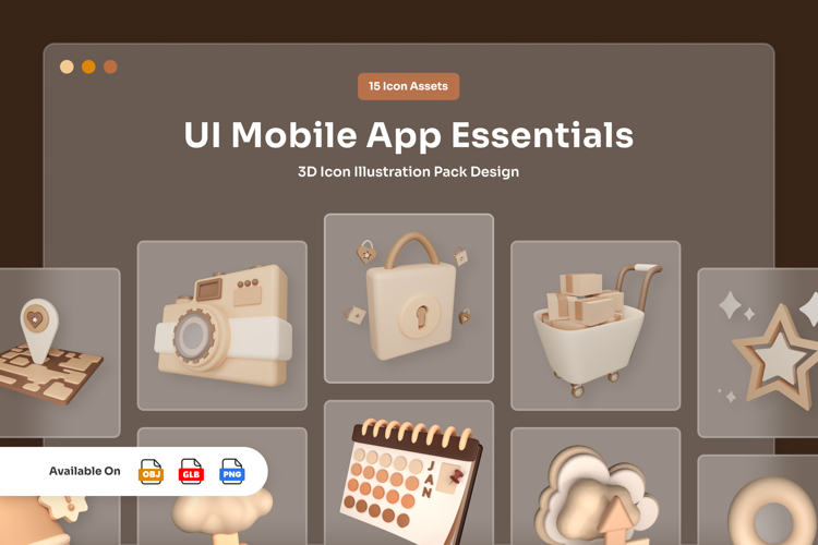 Mobile UI Essentials Soft 3D Icon Pack