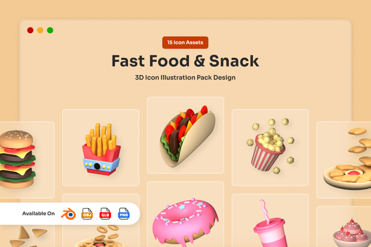 Chubby 3D Fast Food Icon Set