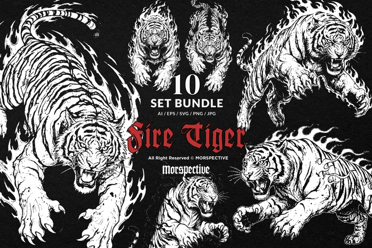 10 Bundle Dark Art Fire Tiger Beast Fang Animal Wild Jungle