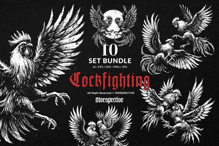 10 Bundle Dark Art Cockfighting Cock Rooster Angry Chicken
