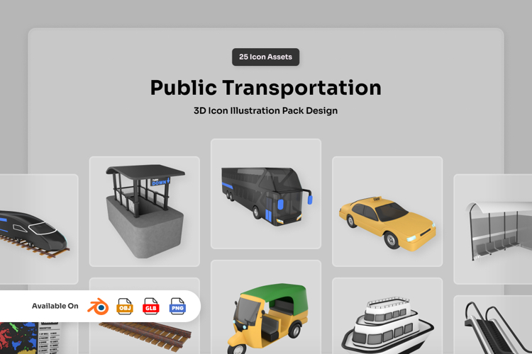 Public Transportation 3D Icon Set