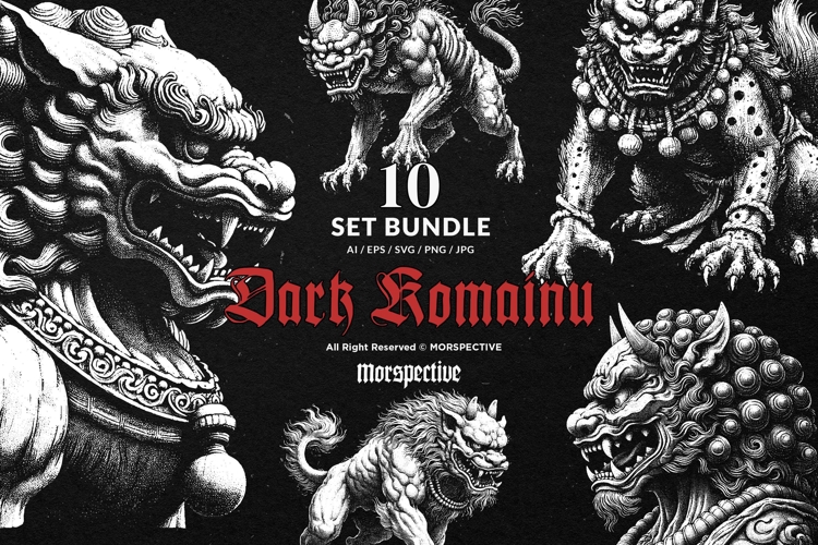 10 Bundle Dark Art Komainu Statue Japanese Lion Dog Gurdian example image 1