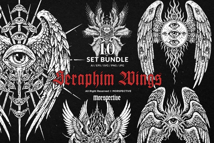 10 Bundle Dark Art Seraphim Wings The Watcher Angel Eye