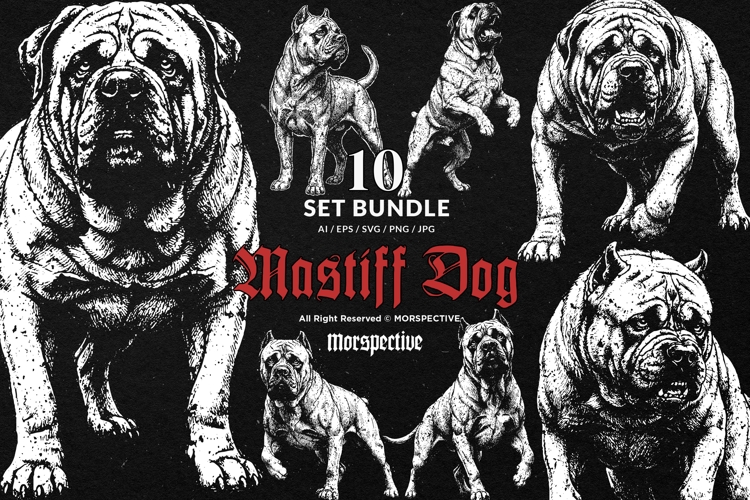 10 Bundle Dark Art Mastiff Dog Beast Pet Doggo Pitbull Breed