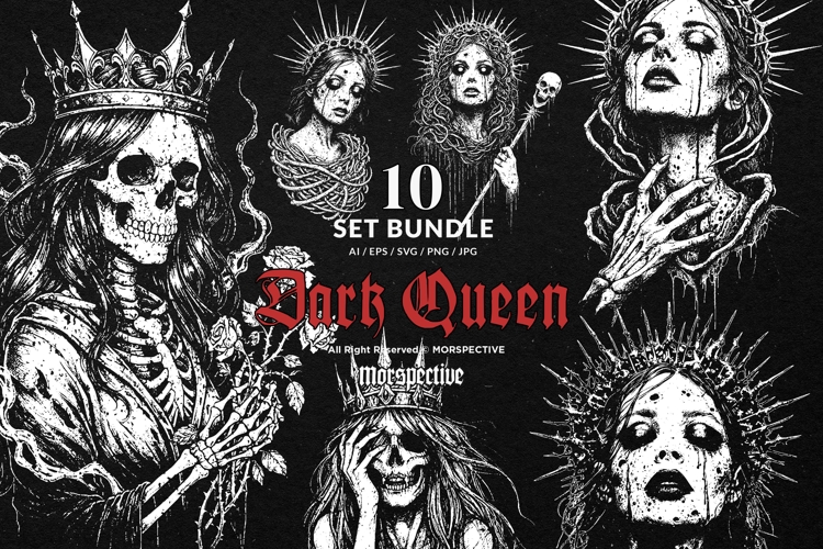 10 Bundle Dark Art Dark Queen Skull Princess Skeleton Girl