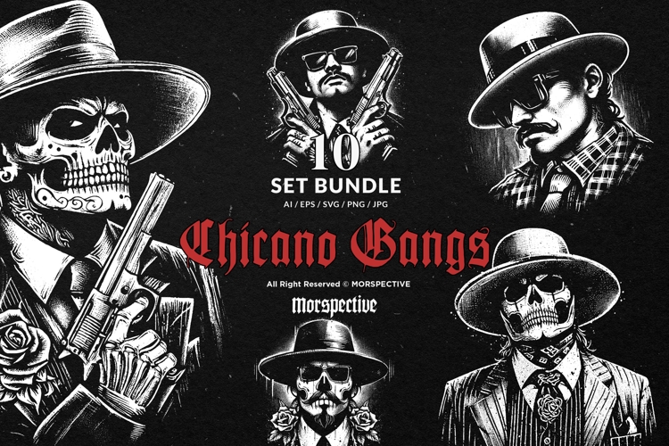 10 Bundle Dark Art Chicano Gangster Skull Man Mafia Gentle