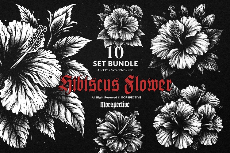 10 Bundle Dark Art Hibiscus Flower Wild Tropical Floral