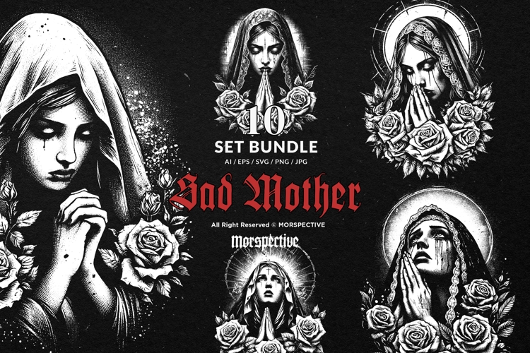 10 Bundle Dark Art Skull Sad Mother Marry Praying Rose Women