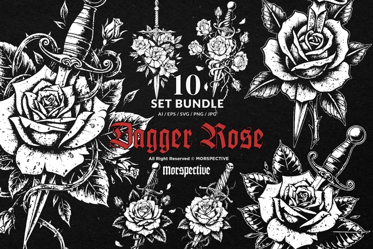 10 Bundle Dark Art Dagger Rose Knife Stab Floral Bleed Sword