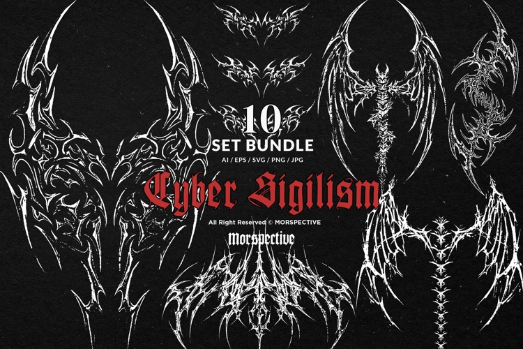 10 Bundle Dark Art Cyber Sigilism Tribal Symbol Motif
